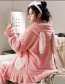 Fashion Beige Bunny Suit Flannel Hooded Rabbit Ear Nightgown And Pants Set