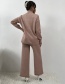 Fashion Pink Jacquard Knitted Half Turtleneck Sweater Wide-leg Trousers