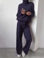 Fashion Dark Gray Turtleneck Solid Color Sweater Knit Pants Suit