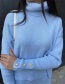 Fashion Blue Rabbit Fur High Lapel Top Knitted Trousers Suit
