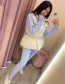 Fashion Blue Rabbit Fur High Lapel Top Knitted Trousers Suit