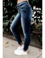 Fashion Dark Blue Denim Trousers With Elastic And Ripped Buttons