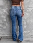 Fashion Dark Blue High-waisted Raw-edge Ripped Flared Pants