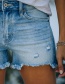 Fashion Light Blue High-waisted Denim Shorts With Ripped Holes