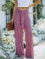 Fashion Rose Red Printed High-waist Lace-up Wide-leg Pants