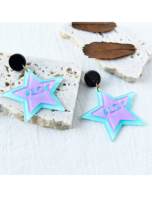 Fashion Purple Resin Letter Five-pointed Star Earrings