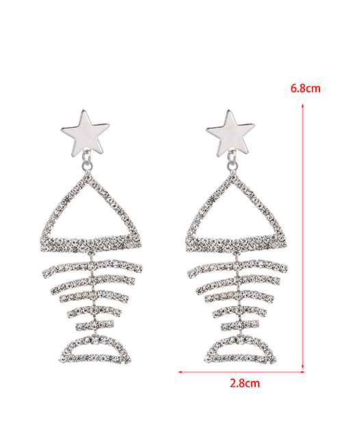 Fashion Silver Alloy Diamond Five-pointed Star Fishbone Earrings