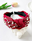 Fashion Pink Fabric Pearl Hot Rhinestone Knotted Hair Band