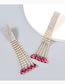 Fashion Rose Red Alloy Diamond Tassel Earrings