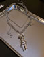 Fashion Silver Color Titanium Steel Letter Round Brand Bear Double Necklace