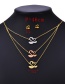 Fashion Gold Titanium Steel Multilayer Swan Necklace And Earrings Set