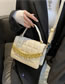 Fashion Khaki Pu Grid Embroidery Thread Thick Chain Portable Messenger Bag