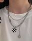 Fashion Silver Color Black And White Bear Titanium Steel Checkerboard Double Bear Necklace
