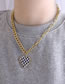 Fashion Silver Color Titanium Steel Heart Checkerboard Necklace