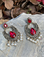 Fashion Red Alloy Diamond Pearl Tassel Stud Earrings