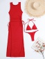 Fashion Red Three-piece Swimsuit With Solid Color Straps