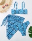 Fashion Blue Snake Skin Three-piece Swimsuit With Split Print
