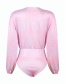 Fashion Pink Printed Lantern Long Sleeve V-neck Jumpsuit
