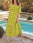 Fashion Yellow Printed Elastic Pleated One-neck Dress