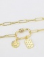 Fashion Gold Color Copper Inlaid Zirconium Gold Plated Square Round Tag Necklace
