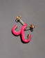 Fashion Rose Red Copper Drop Oil C-shaped Earrings