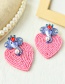 Fashion Pink Alloy Elephant Diamond Rice Beads Love Stud Earrings