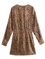 Fashion Brown Silk Satin Print Micro-pleated Dress
