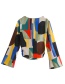 Fashion Color Printed Top With Draped Collar