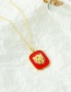 Fashion Red Copper Drop Oil Square Lion Necklace