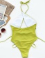 Fashion Green Solid Color Halterneck Lace Hollow One-piece Swimsuit