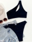 Fashion Black Solid Color One-shoulder Split Swimsuit