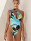 Fashion Design Seven Printed Diagonal One-piece Swimsuit