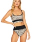 Fashion Black Color-blocked High-waisted Split Swimsuit With Broken Dots