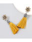 Fashion Yellow Alloy Diamond Acrylic Flower Tassel Earrings