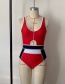 Fashion Red Color Block Waist Cutout One-piece Swimsuit