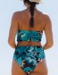 Fashion Blue Printed High Waist Tube Top Split Swimsuit