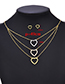Fashion Color Stainless Steel Hollow Heart Earrings Necklace Set