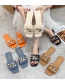 Fashion Sky Blue Pu Chain Embellished Open-toed Slippers
