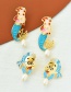 Fashion Blue Alloy Diamond Drop Oil Pearl Clownfish Stud Earrings