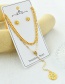 Fashion Gold Titanium Steel Inlaid Zirconium Double Round Necklace And Earrings Set