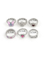 Fashion Silver Alloy Diamond Love Butterfly Flower Ring Set