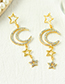 Fashion Color Alloy Diamond Hollow Five-pointed Star Moon Earrings
