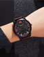 Fashion Dark Red Pu Black Shell Belt Watch