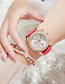 Fashion Red Pu Rhinestone Belt Double Row Diamond Watch