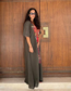 Fashion Armygreen Rayon Embroidered Swimsuit Blouse Maxi Skirt