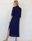 Fashion Dark Blue Rayon Embroidered Blouse Dress