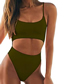 Fashion Green Solid Color Nylon Halter Row Rope One-piece Swimsuit
