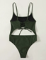 Fashion Green Solid Color Nylon Halter Row Rope One-piece Swimsuit