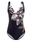 Fashion Black Printed Chest Cross One-piece Swimsuit
