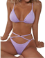 Fashion Purple Halter Lace Split Swimsuit